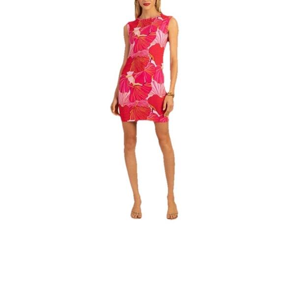 Trina Turk Floral Printed Mini Dress Womens Medium Pink Lined Fitted Tropical - Picture 1 of 11